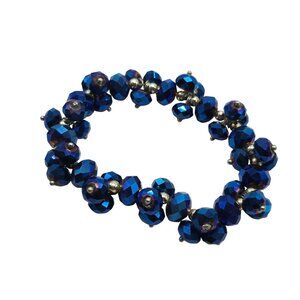 Metallic Blue Crystal Faceted Beaded Stretch Bracelet Handmade Jewelry